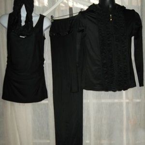 PLURIE ATHLETIC YOGA SET JACKET OR VEST, PANTS W SNAP OFF SKIRT + TANK REVERSABL